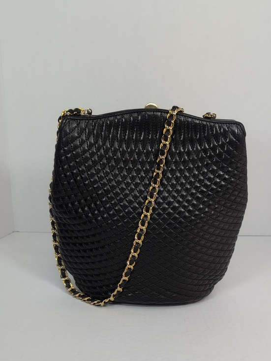 Bally Handbags - Bally Black Quilted Vintage Leather Frame Shoulder Bag with Gold Chain